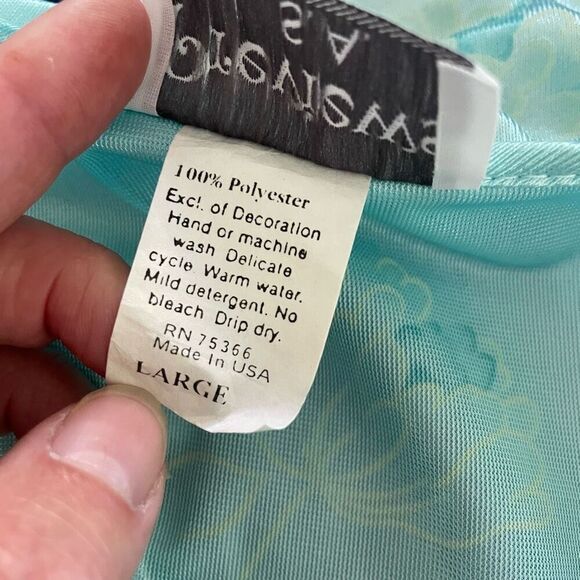 Vintage 80s Preview USA Aqua Satin Ruffle Robe M L - Picture 8 of 8